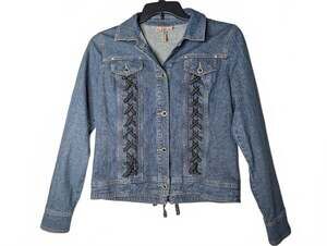 Country Door Women's Denim Jacket with Black Lace-Up Detail Size XL